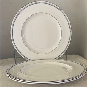 Set/3 Royal Doulton White Plates with Platinum Trim and floral Accents.